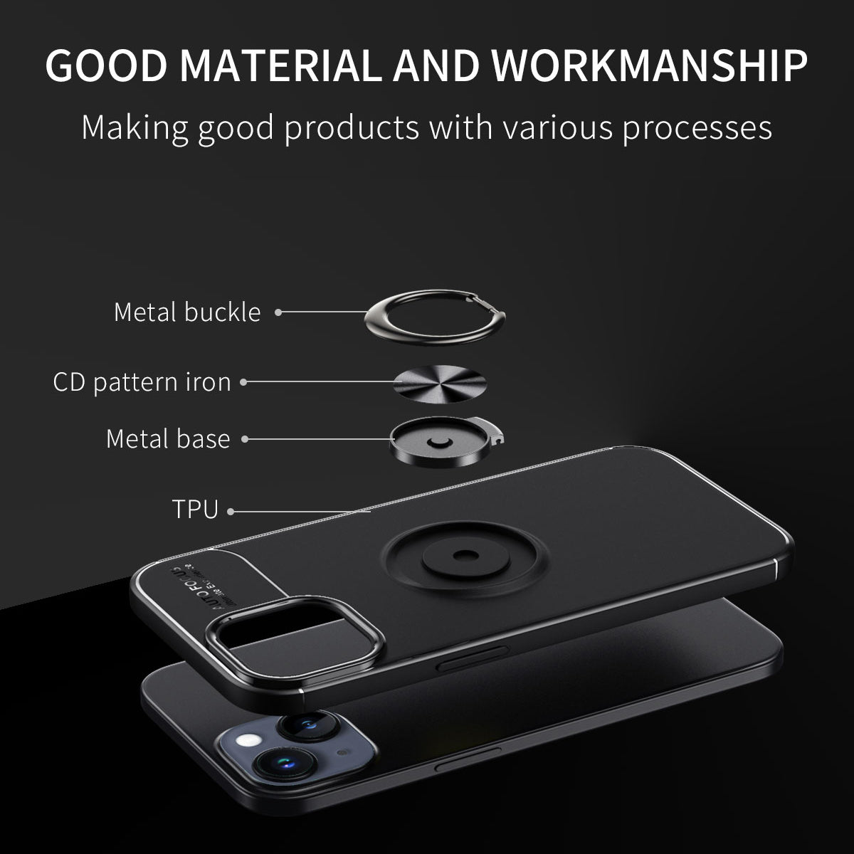 TPU Phone Case for iPhone 15 , Ring Holder Kickstand Anti-scratch Phone Back Cover - Black / Red