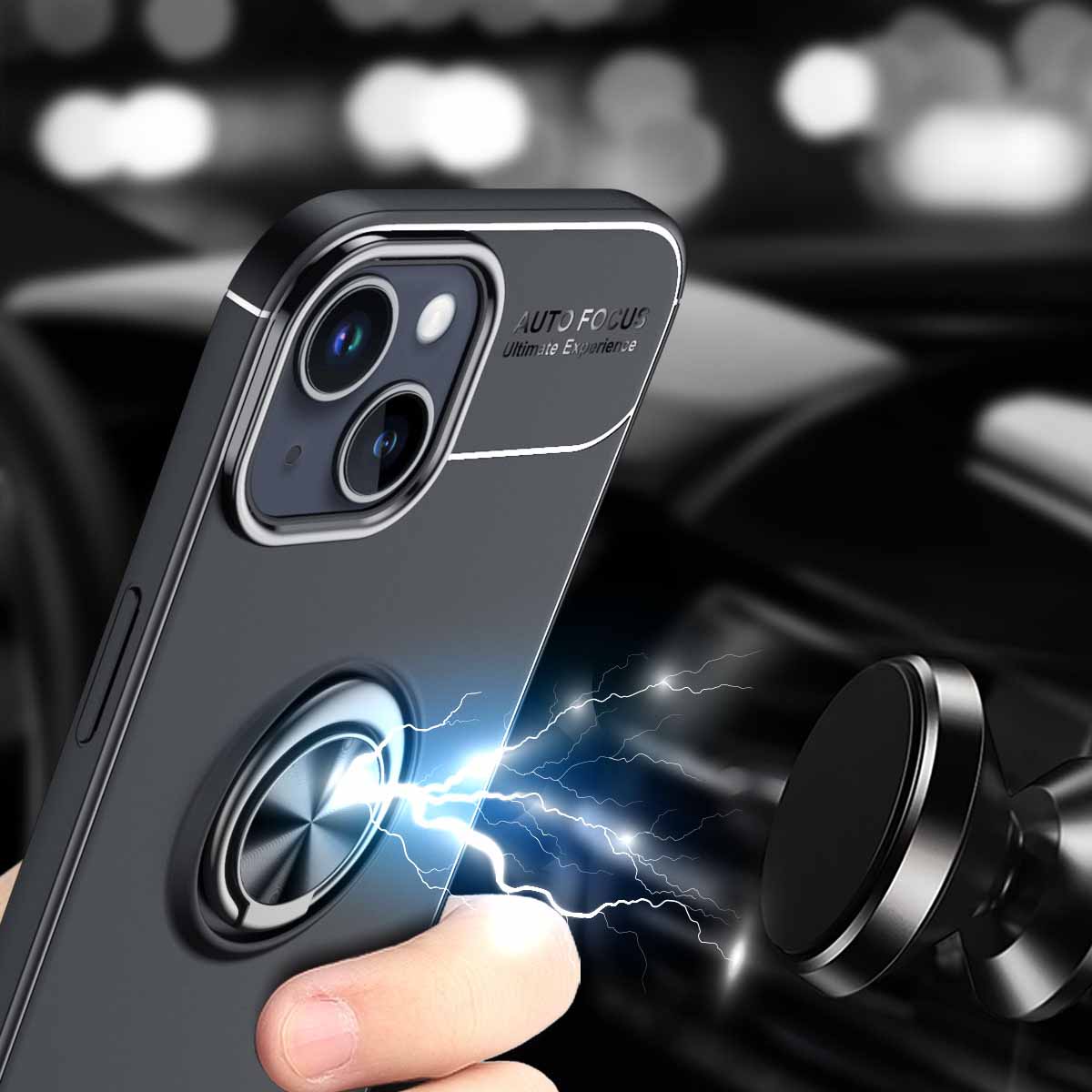 TPU Phone Case for iPhone 15 , Ring Holder Kickstand Anti-scratch Phone Back Cover - Black / Red
