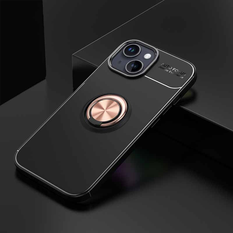 TPU Phone Case for iPhone 15 , Ring Holder Kickstand Anti-scratch Phone Back Cover - Black / Rose Gold
