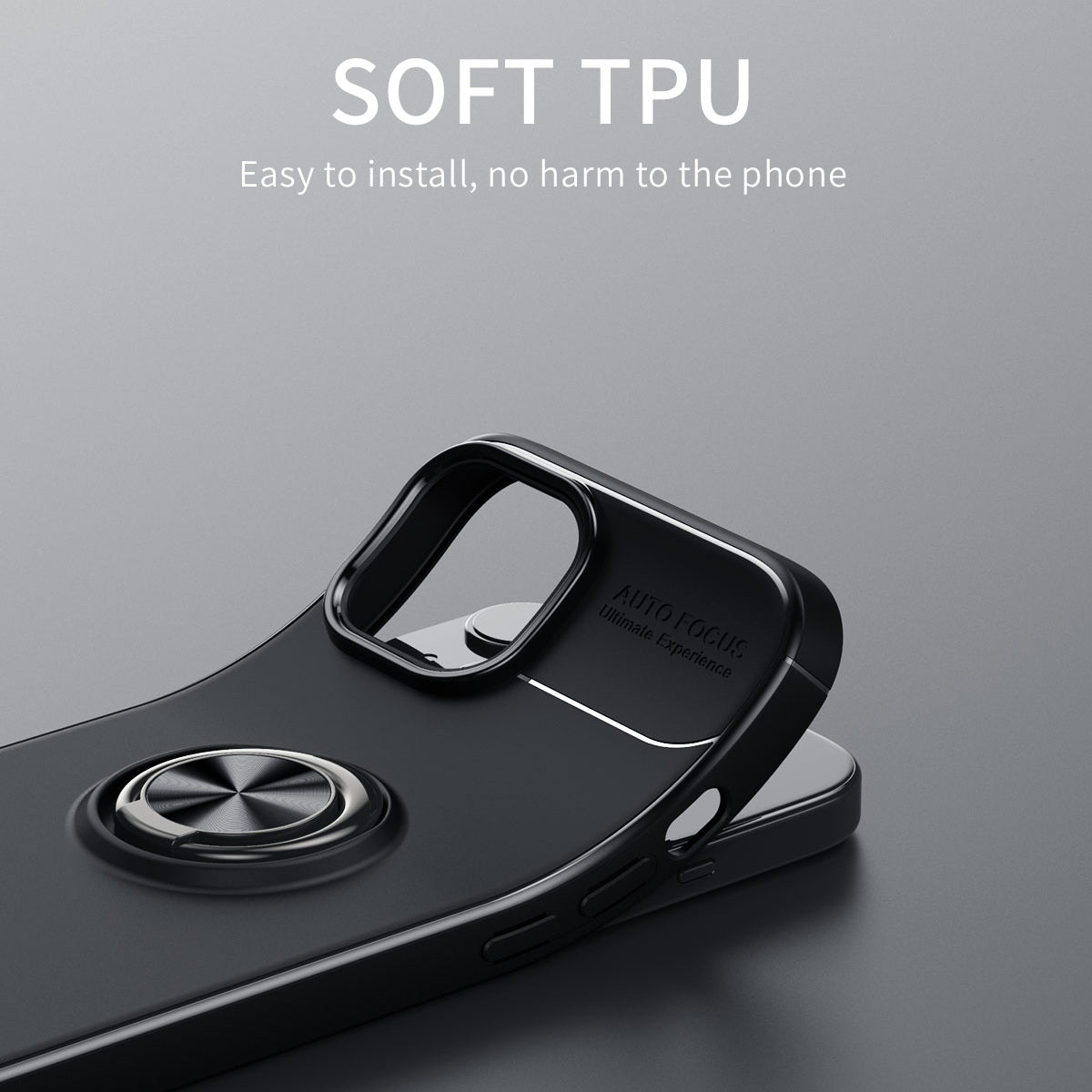TPU Phone Case for iPhone 15 , Ring Holder Kickstand Anti-scratch Phone Back Cover - Black / Rose Gold