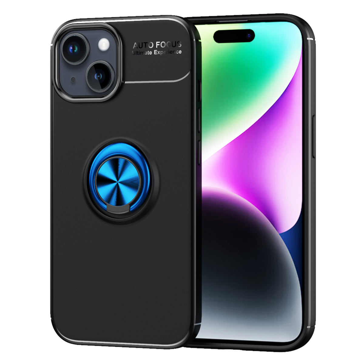 TPU Phone Case for iPhone 15 , Ring Holder Kickstand Anti-scratch Phone Back Cover - Black / Blue