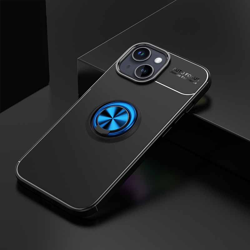 TPU Phone Case for iPhone 15 , Ring Holder Kickstand Anti-scratch Phone Back Cover - Black / Blue