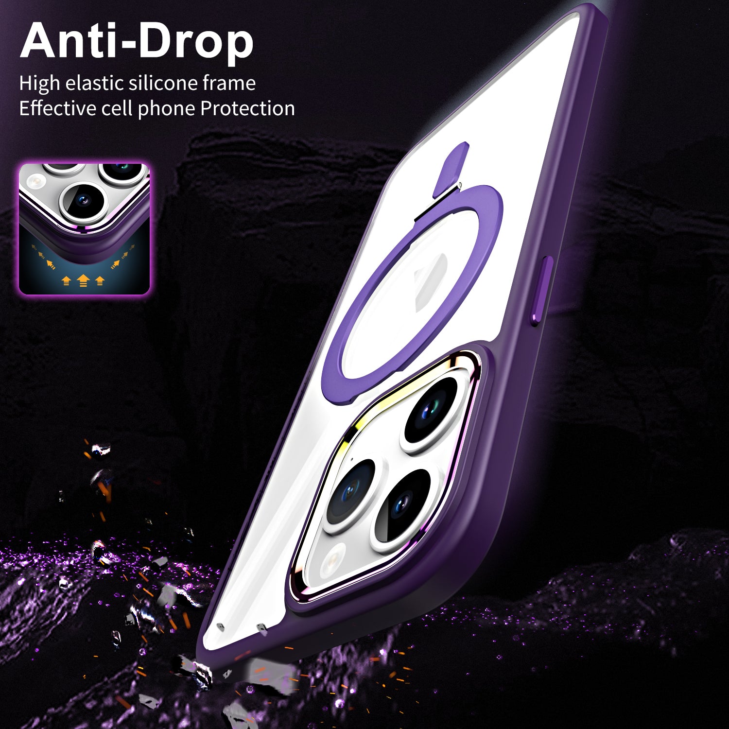 TPU+Acrylic Hybrid Shell for iPhone 15 Pro Max Clear Phone Case Compatible with MagSafe Kickstand Cover - Dark Purple