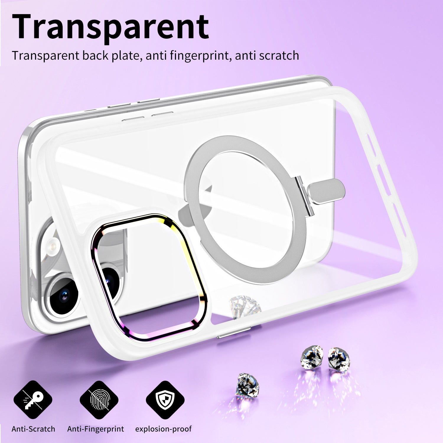 TPU+Acrylic Hybrid Shell for iPhone 15 Pro Max Clear Phone Case Compatible with MagSafe Kickstand Cover - Transparent