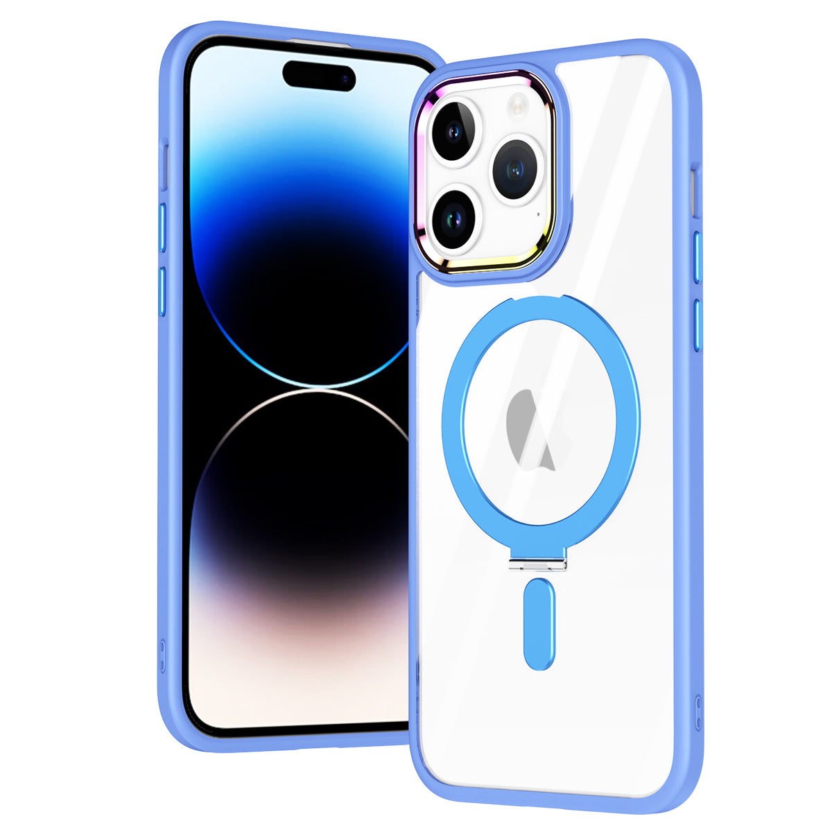 TPU+Acrylic Hybrid Shell for iPhone 15 Pro Max Clear Phone Case Compatible with MagSafe Kickstand Cover - Baby Blue