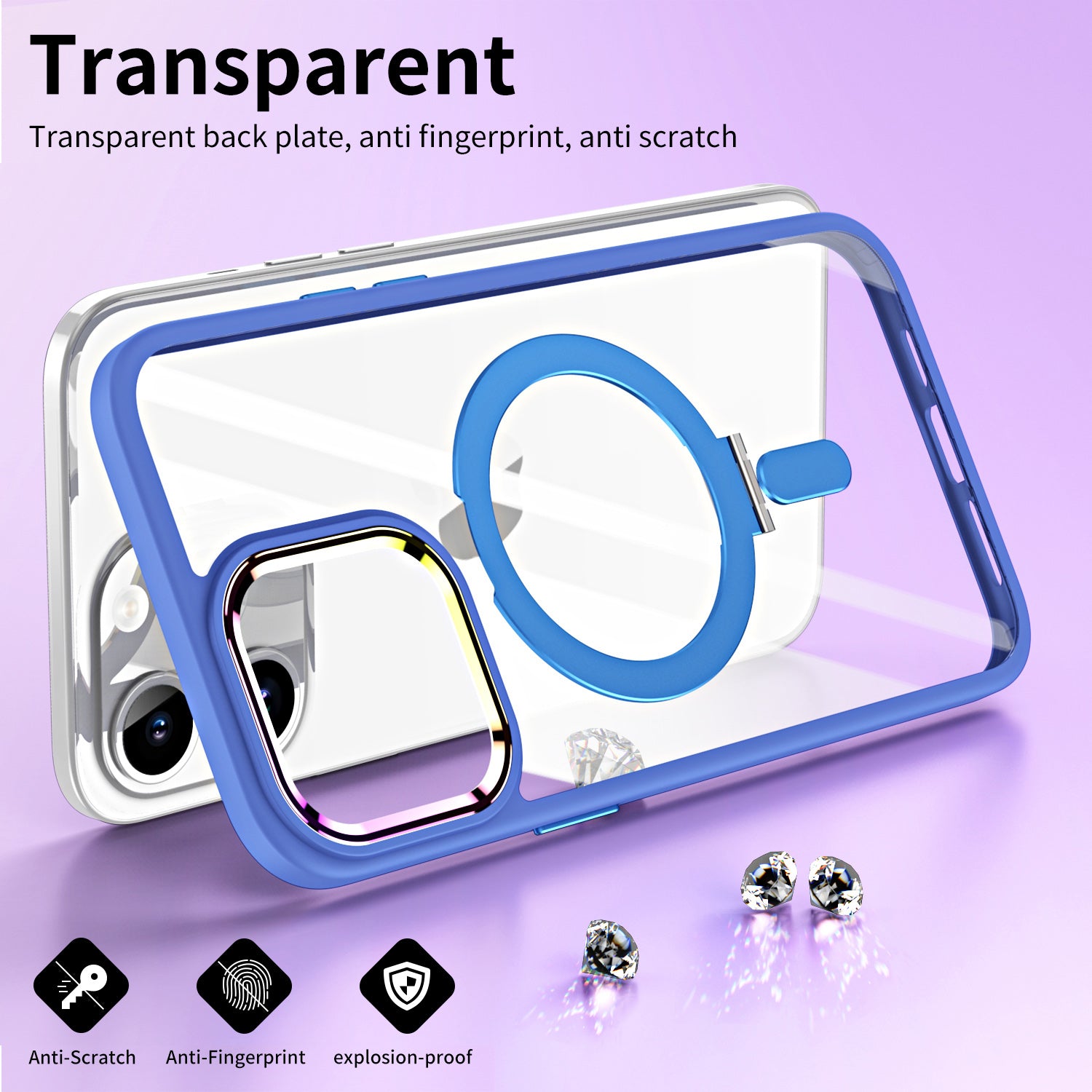 TPU+Acrylic Hybrid Shell for iPhone 15 Pro Max Clear Phone Case Compatible with MagSafe Kickstand Cover - Baby Blue