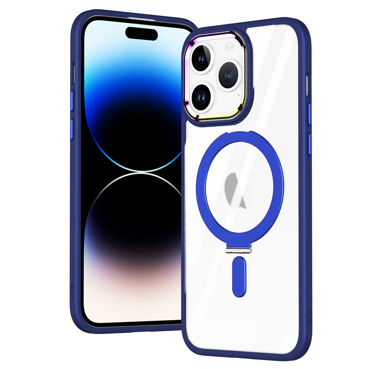 TPU+Acrylic Hybrid Shell for iPhone 15 Pro Max Clear Phone Case Compatible with MagSafe Kickstand Cover - Navy Blue