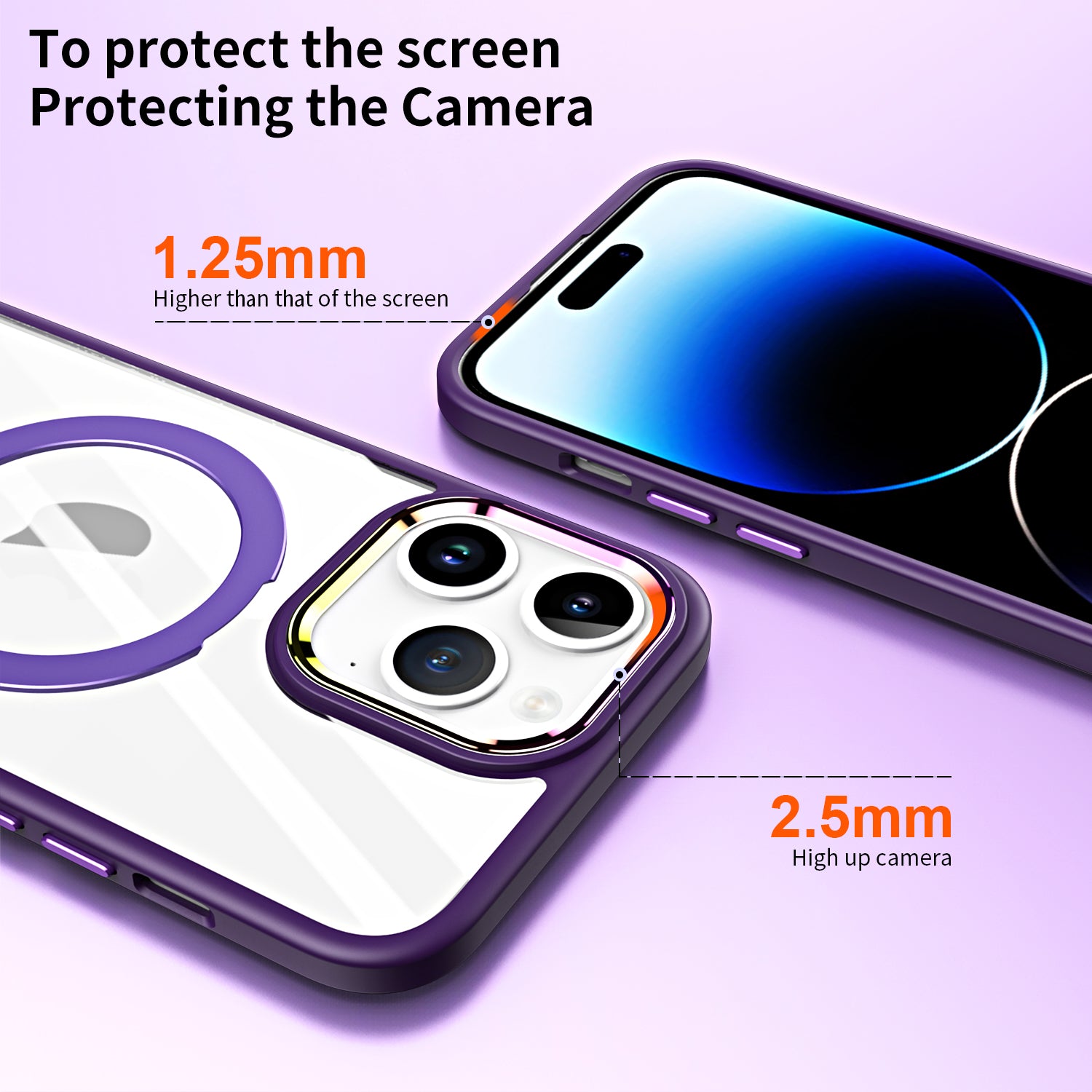 TPU+Acrylic Hybrid Shell for iPhone 15 Pro Max Clear Phone Case Compatible with MagSafe Kickstand Cover - Navy Blue