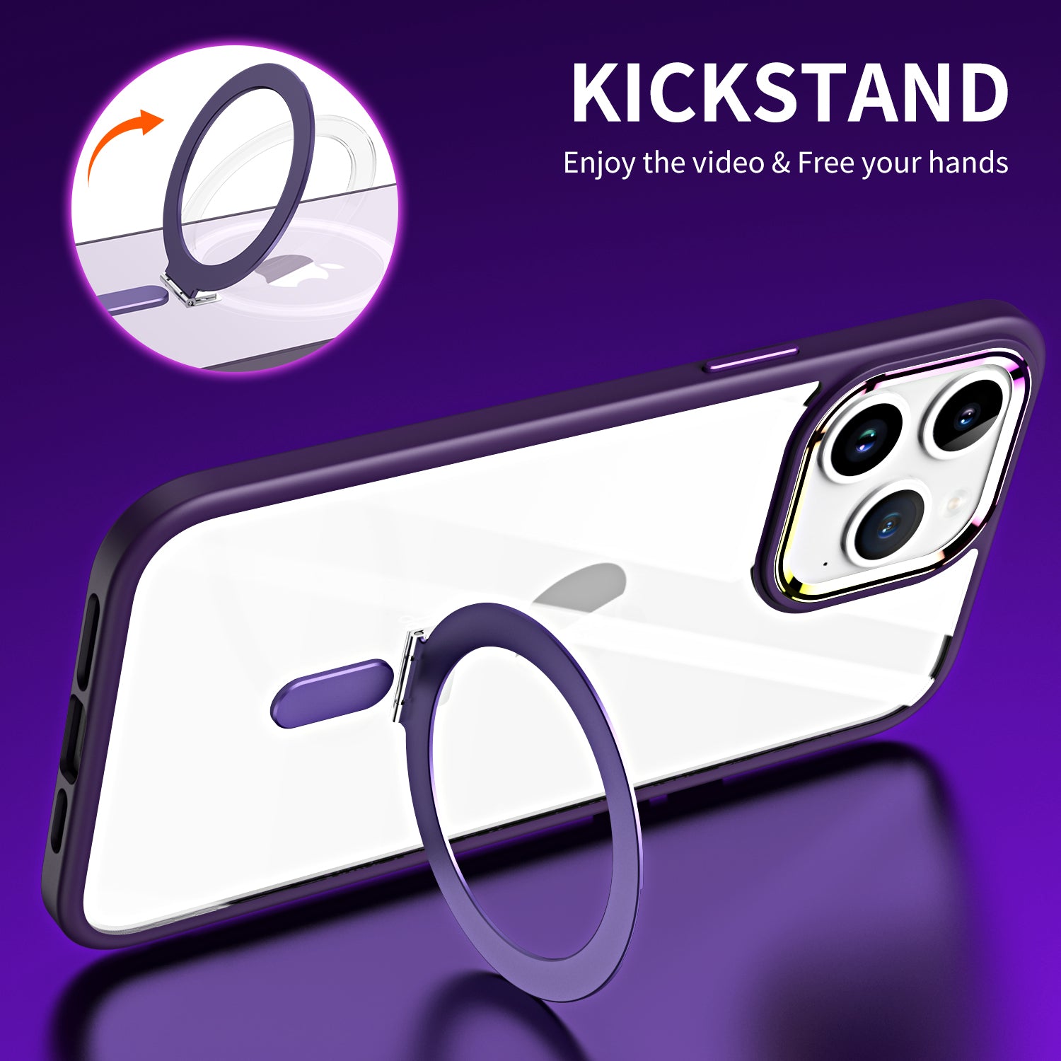 TPU+Acrylic Hybrid Shell for iPhone 15 Pro Max Clear Phone Case Compatible with MagSafe Kickstand Cover - Navy Blue
