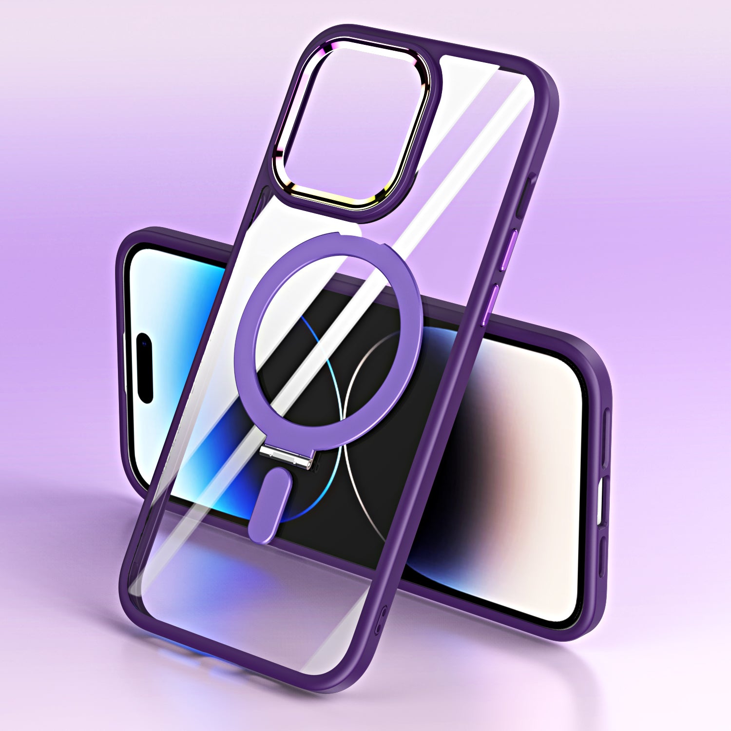 TPU+Acrylic Hybrid Shell for iPhone 15 Pro Max Clear Phone Case Compatible with MagSafe Kickstand Cover - Navy Blue