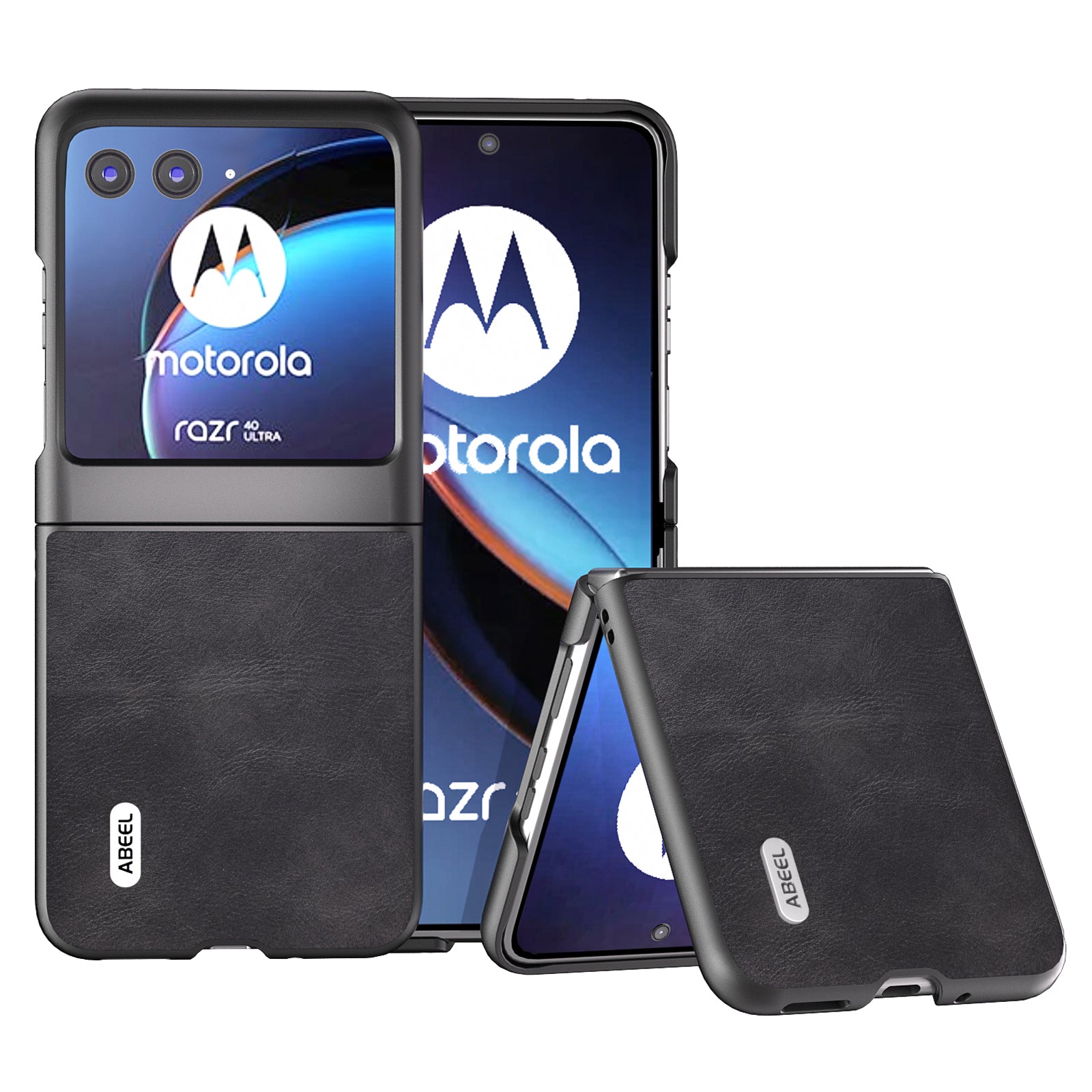 Uniqkart Bump Proof Phone Case for Motorola Razr 40 Ultra 5G , PU Leather Coated PC Cowhide Texture Cover - Black