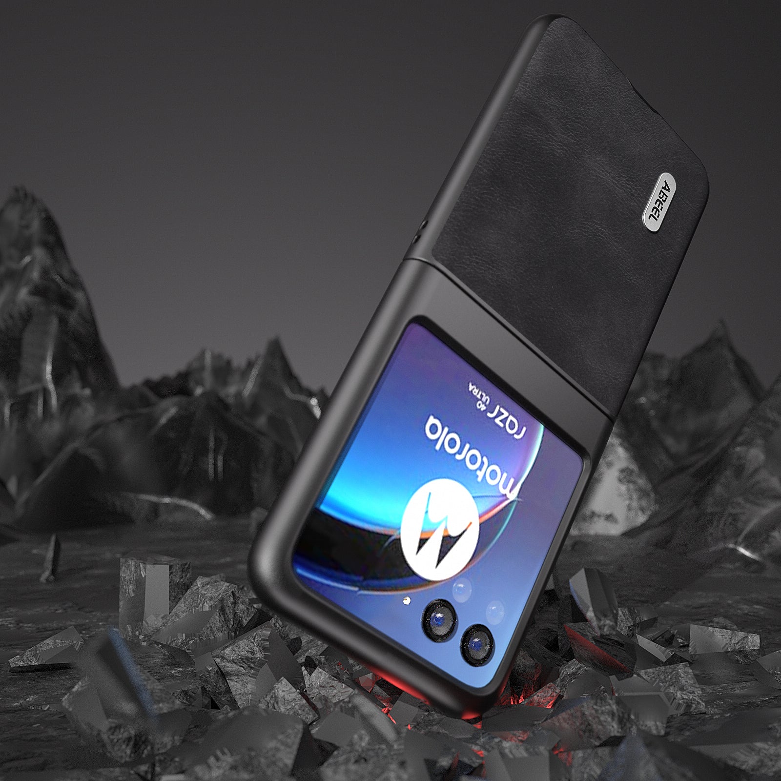 Uniqkart Bump Proof Phone Case for Motorola Razr 40 Ultra 5G , PU Leather Coated PC Cowhide Texture Cover - Black