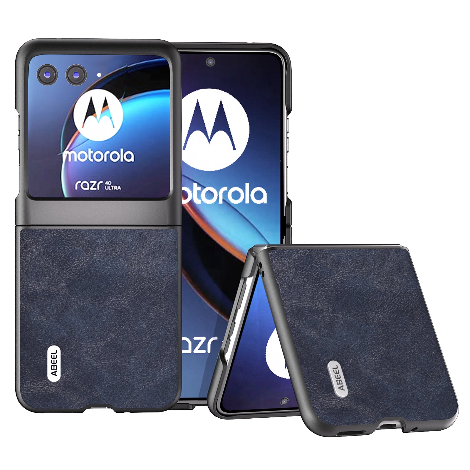 Uniqkart Bump Proof Phone Case for Motorola Razr 40 Ultra 5G , PU Leather Coated PC Cowhide Texture Cover - Blue