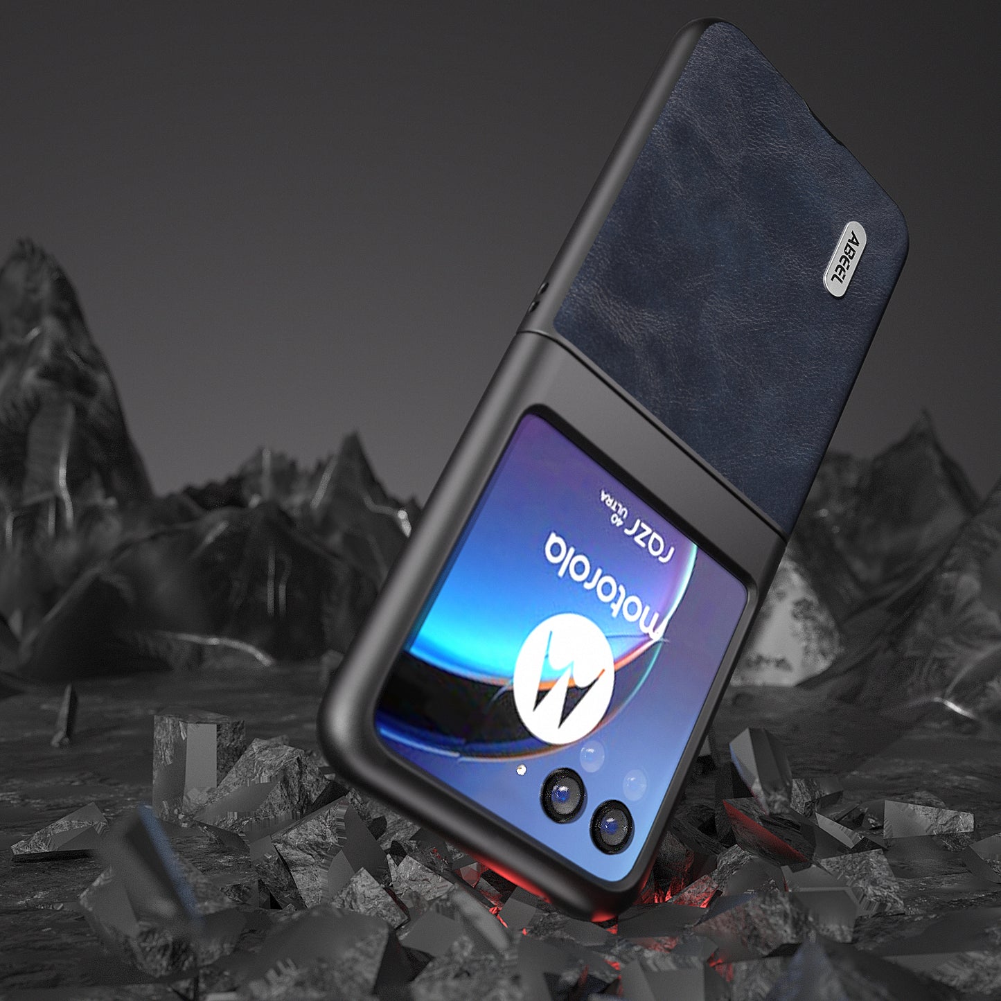 Uniqkart Bump Proof Phone Case for Motorola Razr 40 Ultra 5G , PU Leather Coated PC Cowhide Texture Cover - Blue