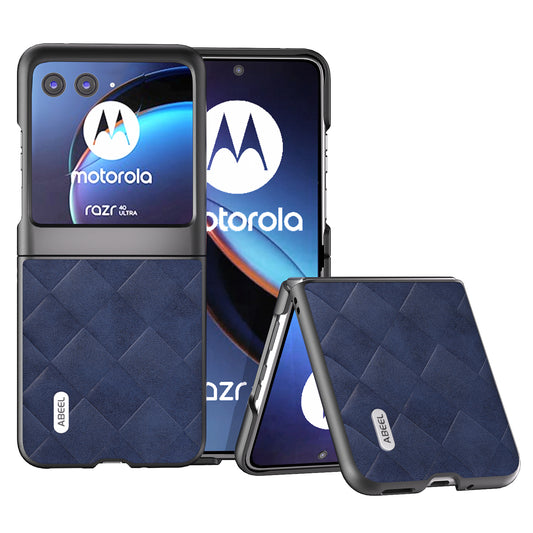 Uniqkart for Motorola Razr 40 Ultra 5G PU Leather + PC Protective Case Grid Texture Phone Cover - Blue
