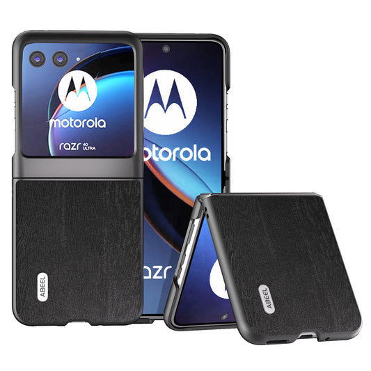 Uniqkart For Motorola Razr 40 Ultra 5G Wood Texture Phone Case PU Leather Coated PC Cover - Black
