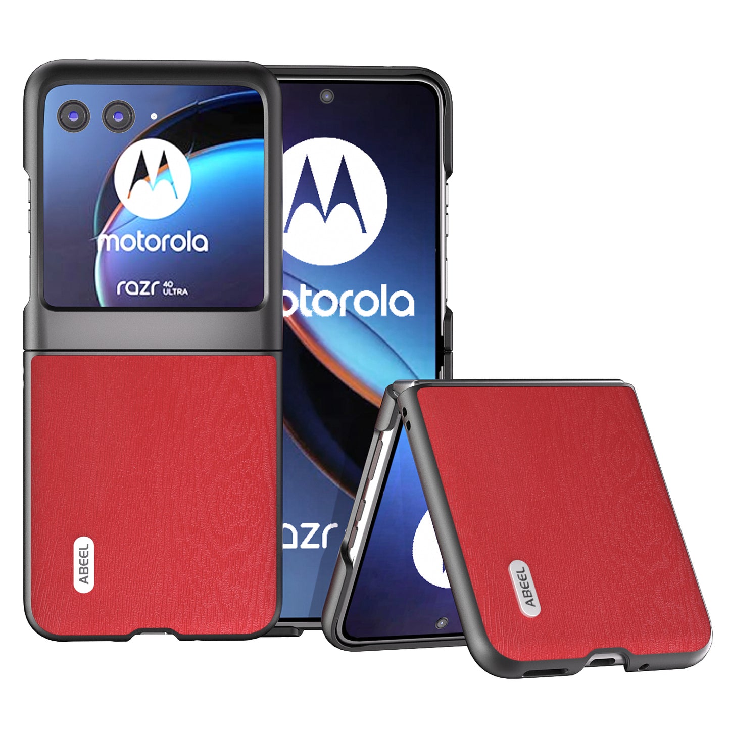 Uniqkart For Motorola Razr 40 Ultra 5G Wood Texture Phone Case PU Leather Coated PC Cover - Red