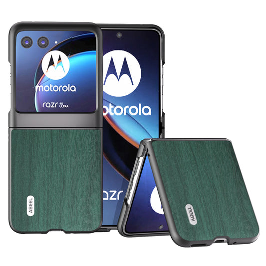 Uniqkart For Motorola Razr 40 Ultra 5G Wood Texture Phone Case PU Leather Coated PC Cover - Green