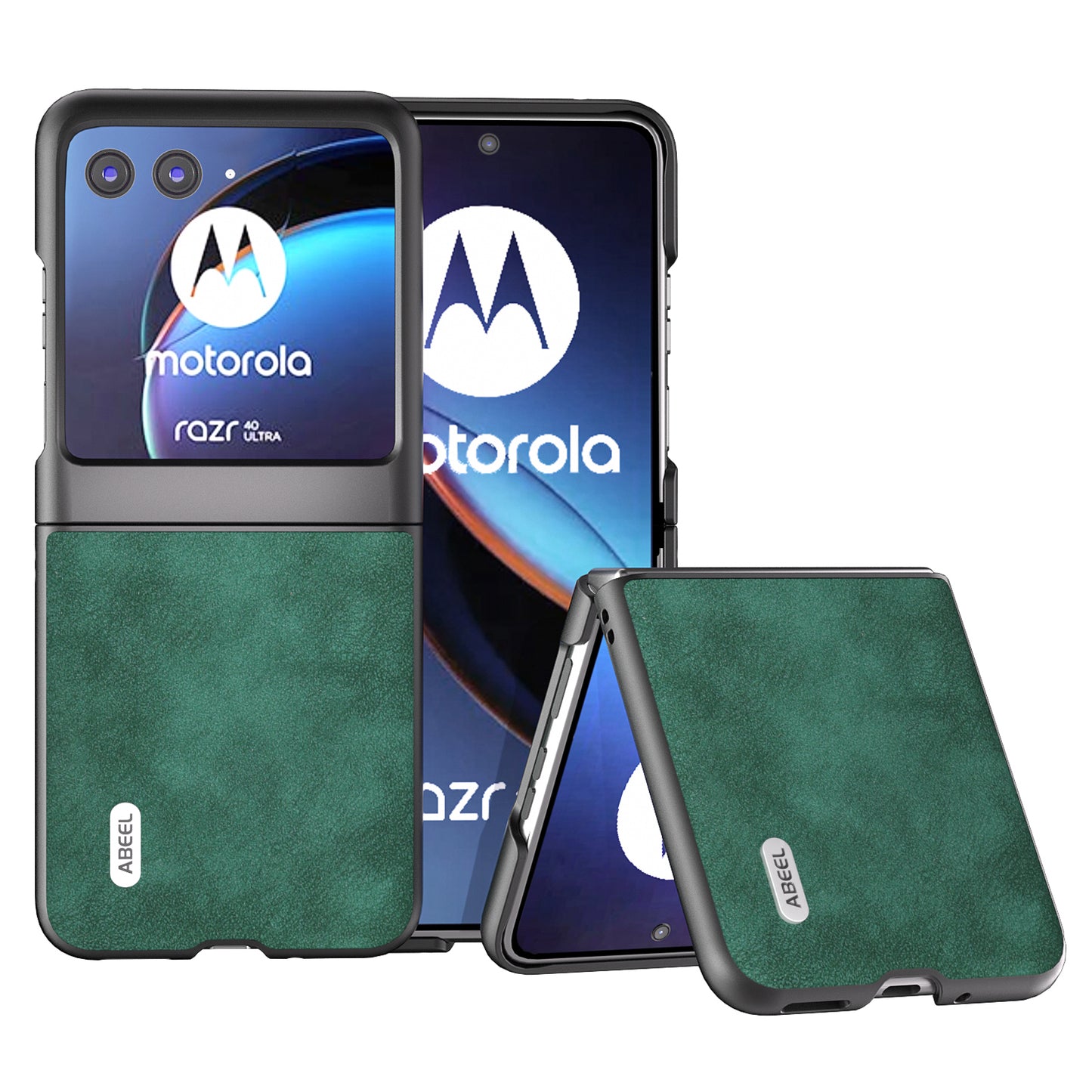 Uniqkart For Motorola Razr 40 Ultra 5G Textured Phone Case Shockproof PU Leather Coated PC Back Cover - Green