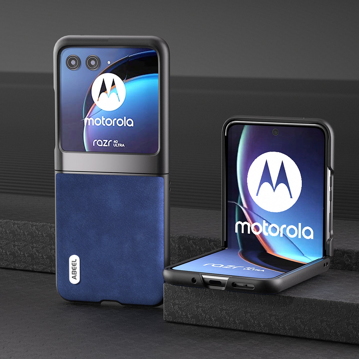 Uniqkart For Motorola Razr 40 Ultra 5G Textured Phone Case Shockproof PU Leather Coated PC Back Cover - Blue