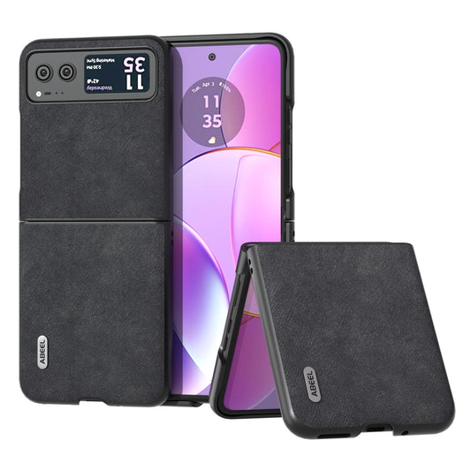 Uniqkart For Motorola Razr 40 5G Textured PU Leather + Hard PC Shell Ultra Thin Phone Case Cover - Black