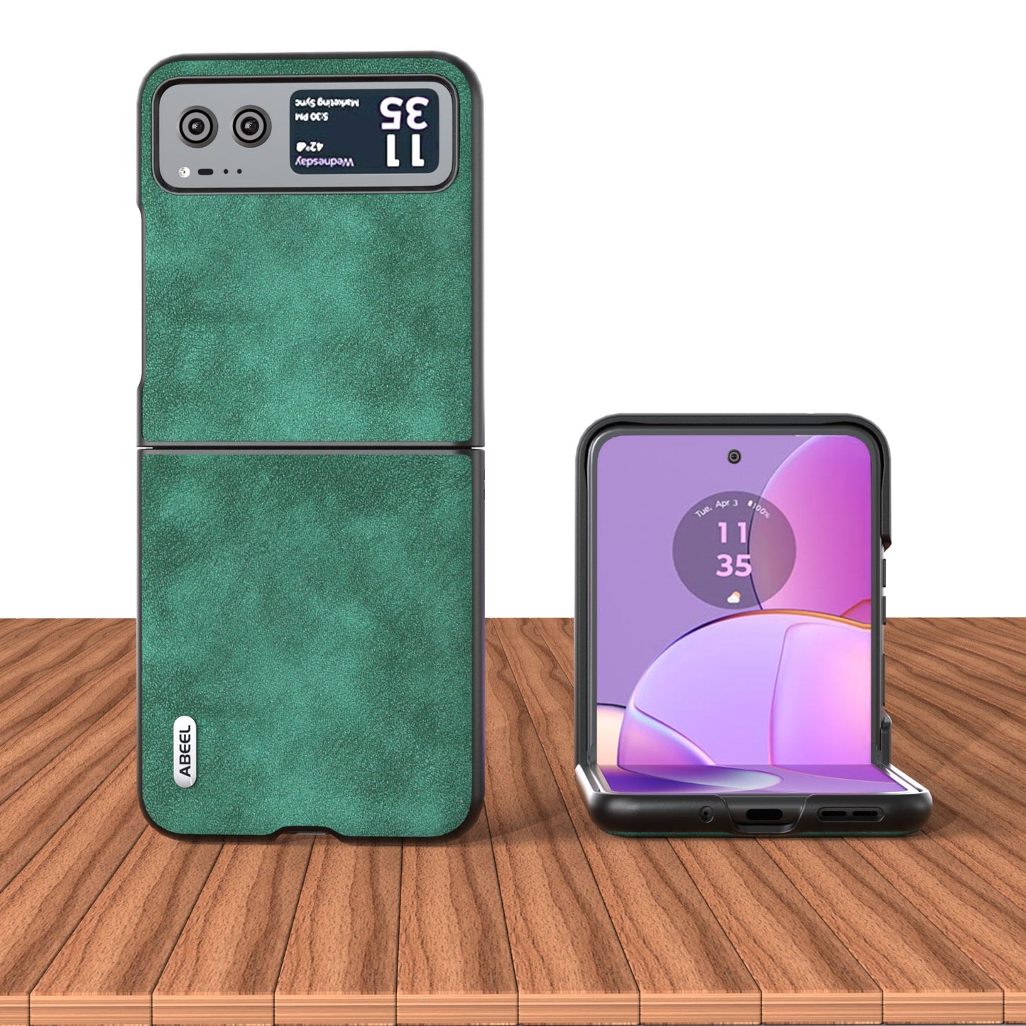 Uniqkart For Motorola Razr 40 5G Textured PU Leather + Hard PC Shell Ultra Thin Phone Case Cover - Green