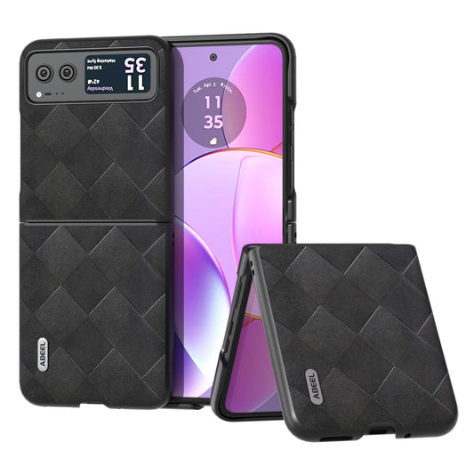 Uniqkart For Motorola Razr 40 5G PU Leather Coated PC Phone Case Grid Texture Anti-Drop Protective Cover - Black