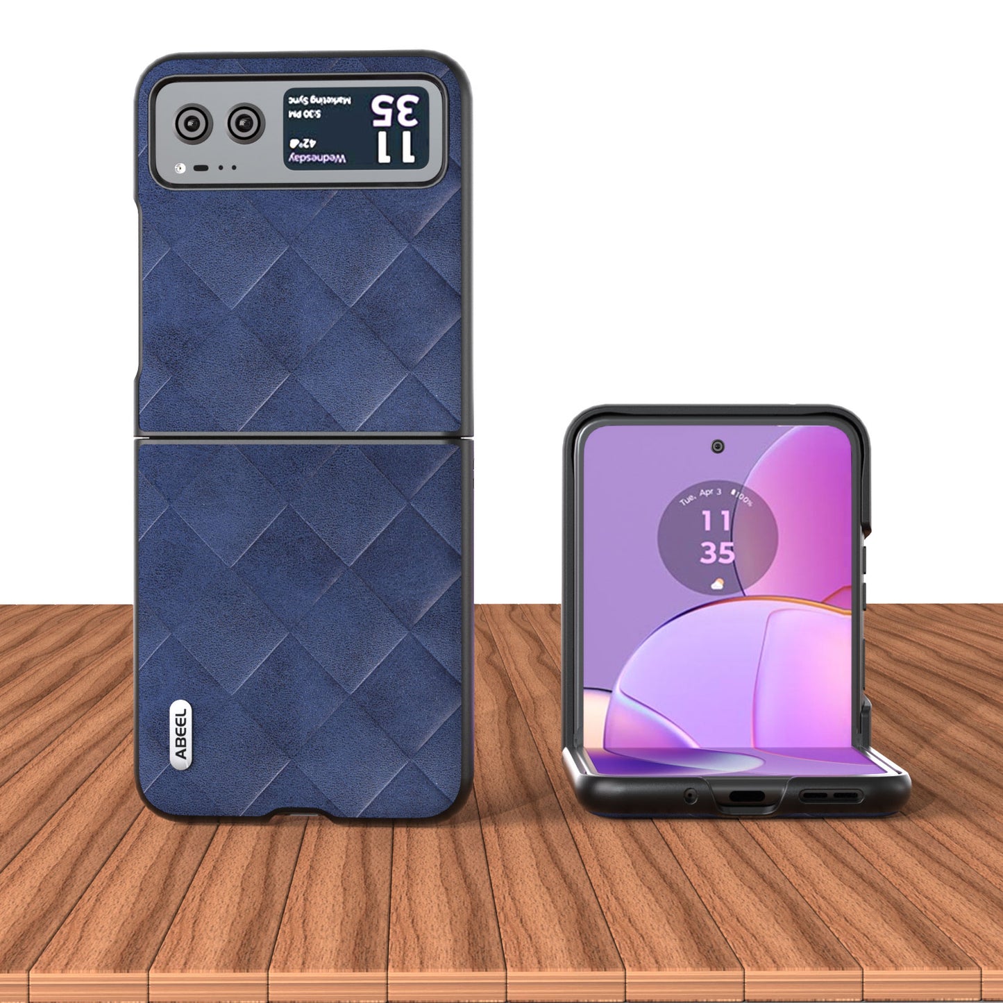 Uniqkart For Motorola Razr 40 5G PU Leather Coated PC Phone Case Grid Texture Anti-Drop Protective Cover - Blue