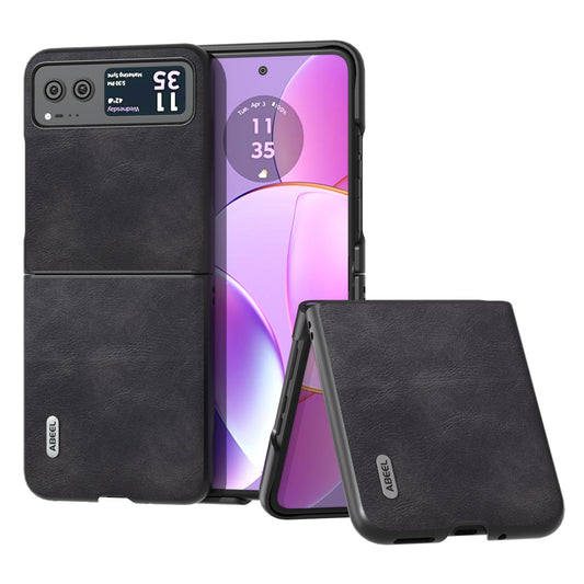 Uniqkart Folding Phone Case for Motorola Razr 40 5G PU Leather Coated PC Cowhide Texture Cover - Black