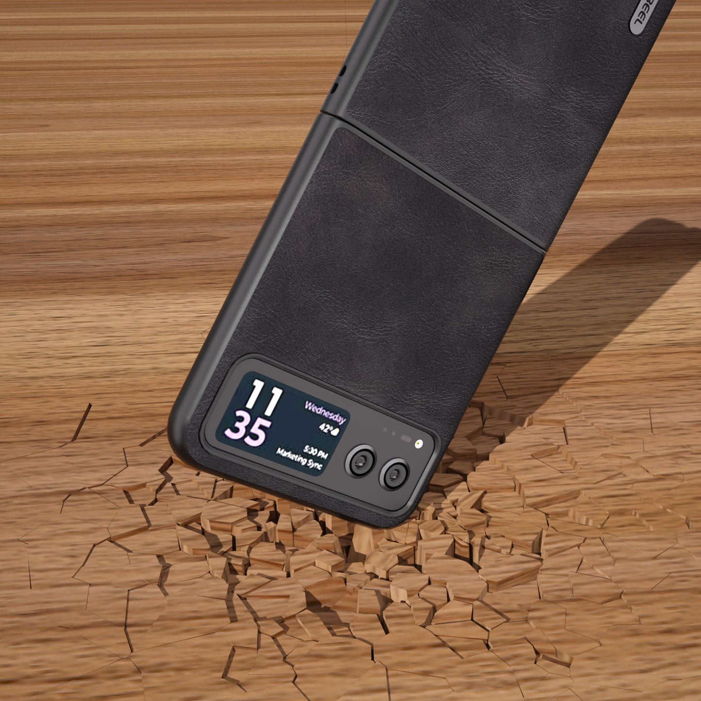 Uniqkart Folding Phone Case for Motorola Razr 40 5G PU Leather Coated PC Cowhide Texture Cover - Black