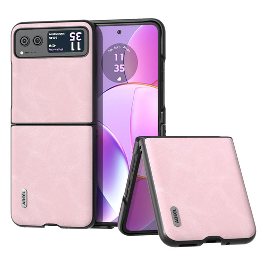 Uniqkart Folding Phone Case for Motorola Razr 40 5G PU Leather Coated PC Cowhide Texture Cover - Pink