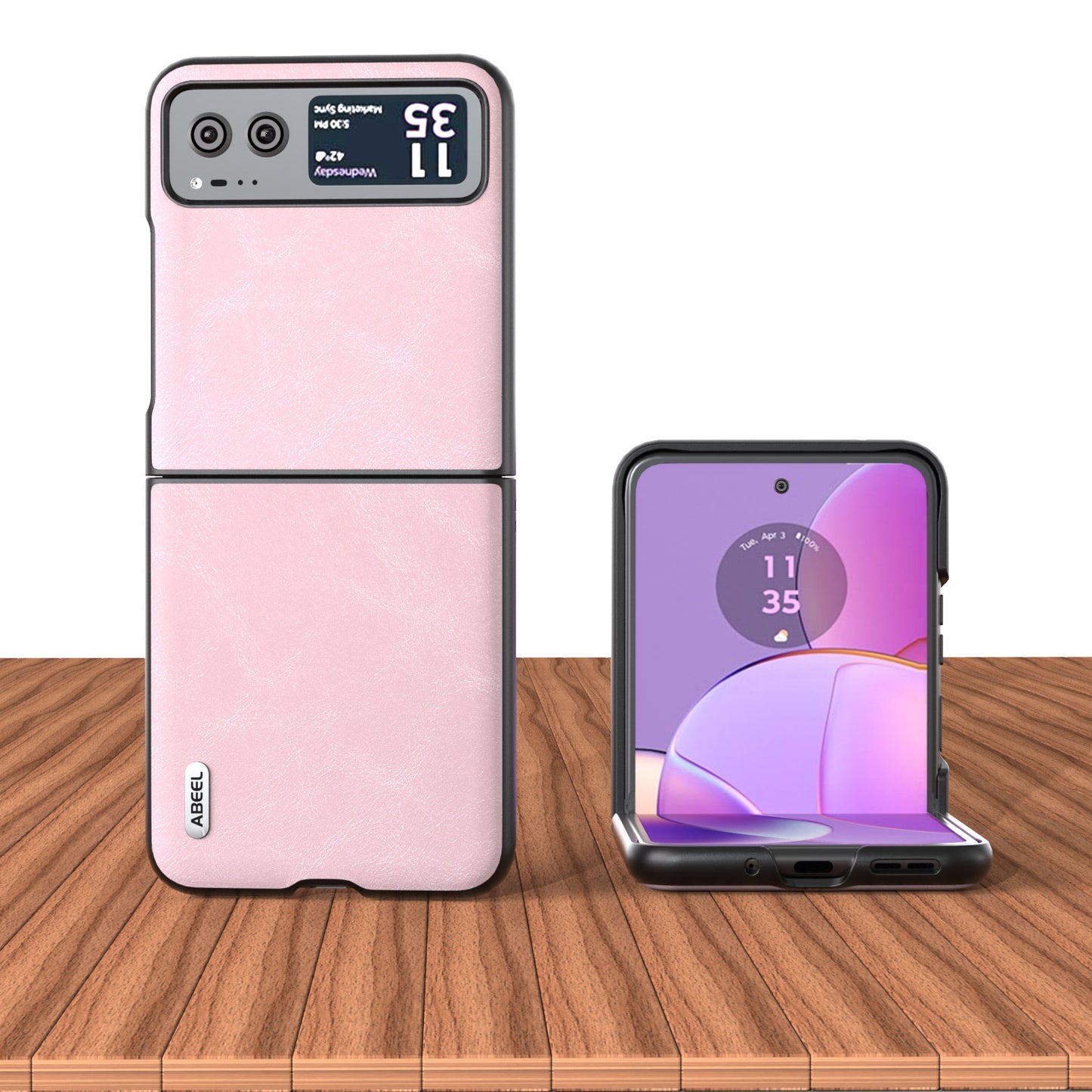 Uniqkart Folding Phone Case for Motorola Razr 40 5G PU Leather Coated PC Cowhide Texture Cover - Pink