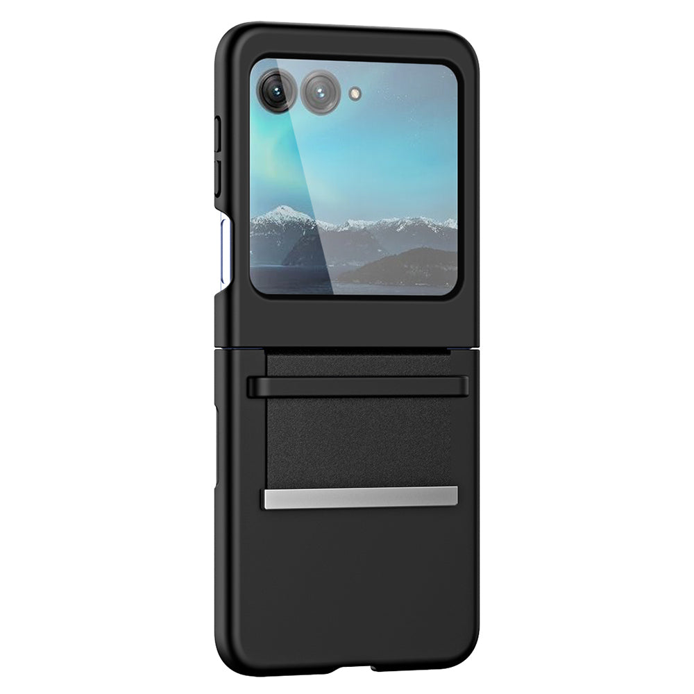 Uniqkart for Motorola Razr 40 Ultra 5G PU Leather + Hard PC Phone Case Retractable Strap Hinge Protection Cover - Black