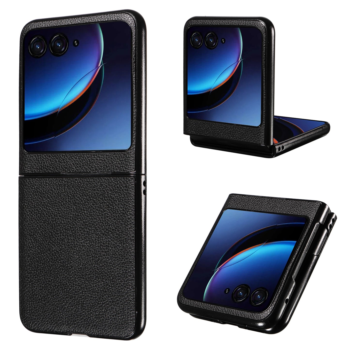 Uniqkart for Motorola Razr 40 Ultra 5G Litchi Texture Phone Case Shockproof Slim PU+PC Cover - Black