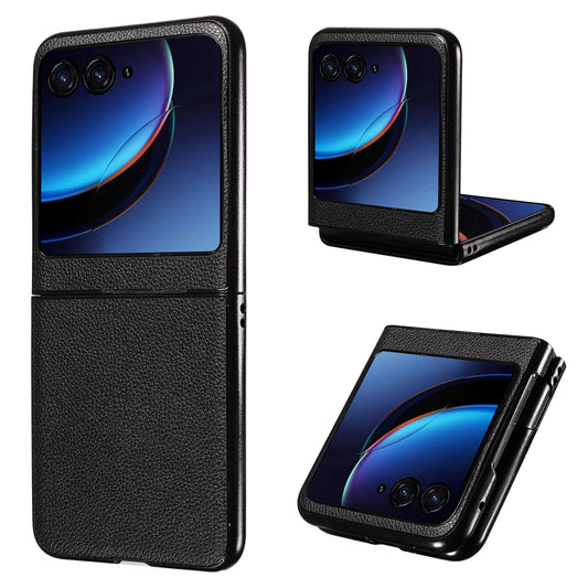 Uniqkart for Motorola Razr 40 Ultra 5G Litchi Texture Phone Case Shockproof Slim PU+PC Cover - Black
