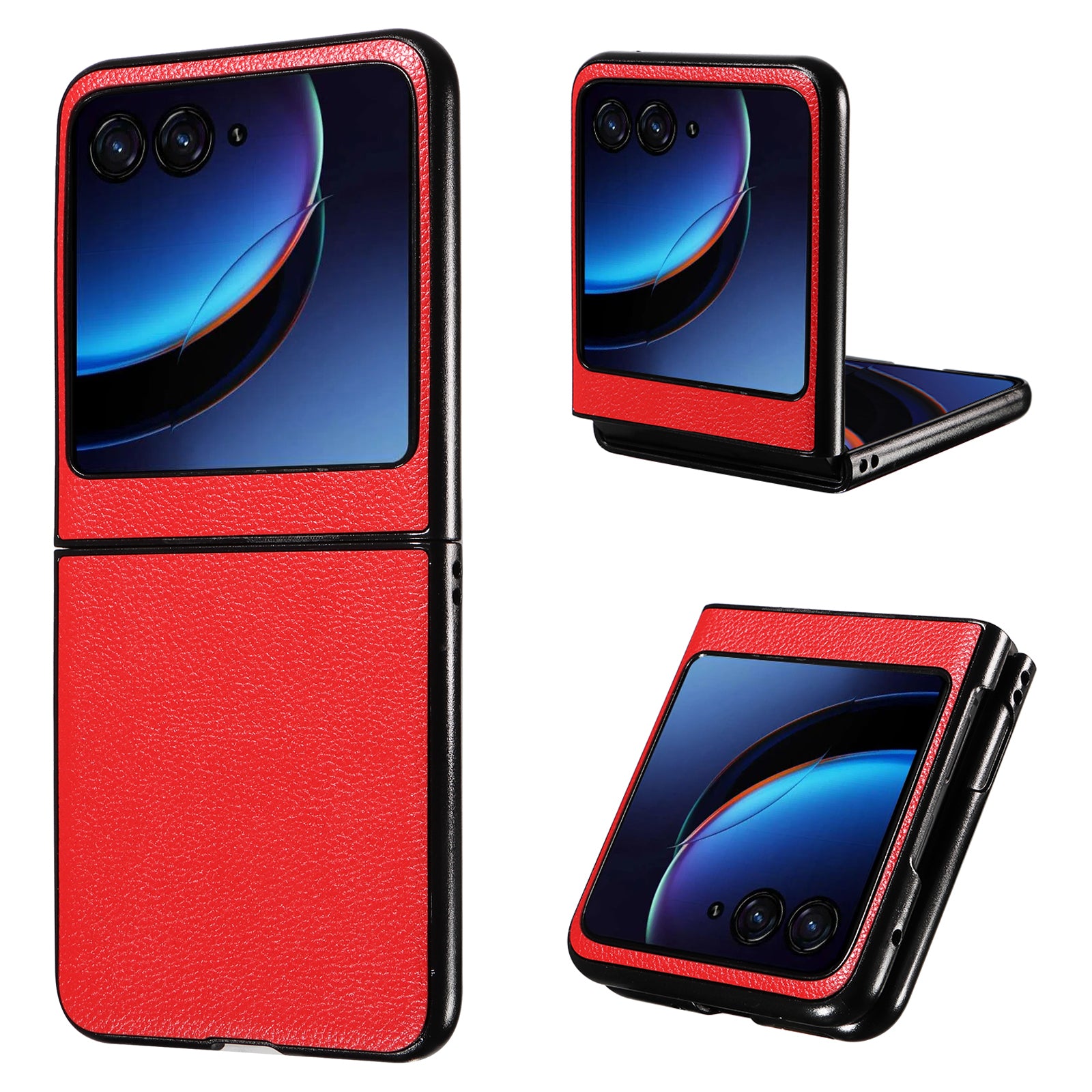 Uniqkart for Motorola Razr 40 Ultra 5G Litchi Texture Phone Case Shockproof Slim PU+PC Cover - Red