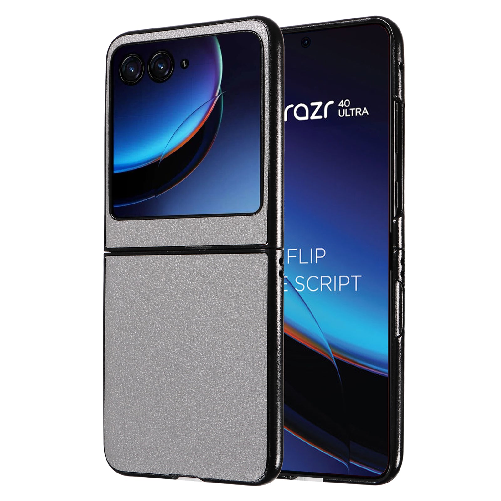 Uniqkart for Motorola Razr 40 Ultra 5G Litchi Texture Phone Case Shockproof Slim PU+PC Cover - Grey