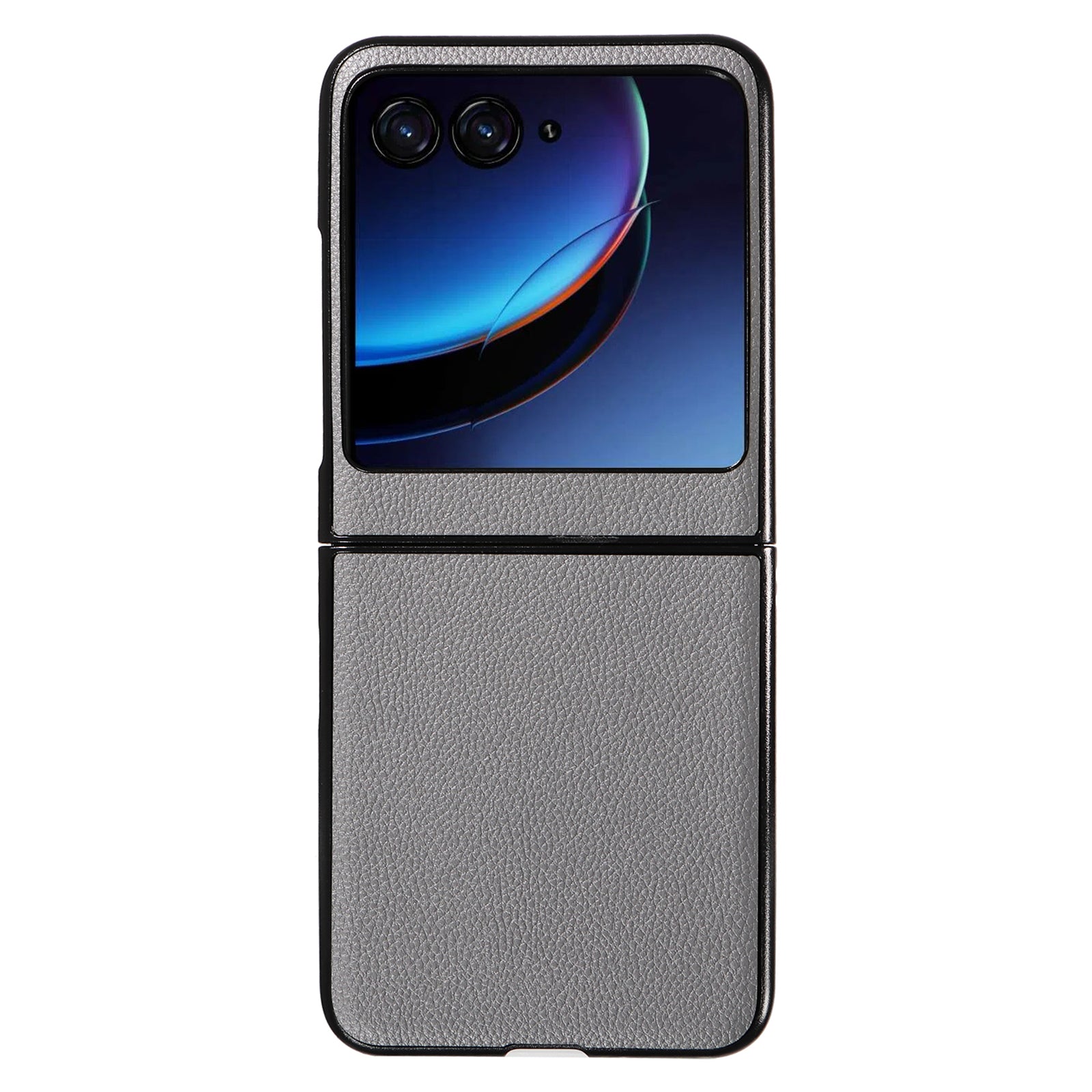 Uniqkart for Motorola Razr 40 Ultra 5G Litchi Texture Phone Case Shockproof Slim PU+PC Cover - Grey