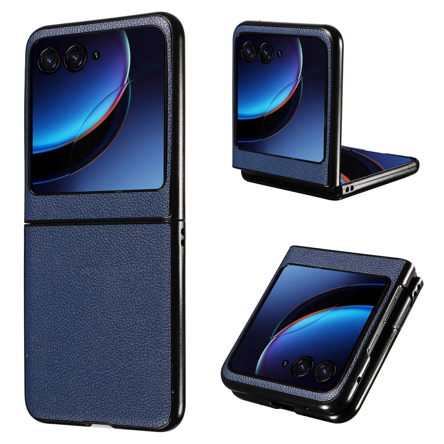 Uniqkart for Motorola Razr 40 Ultra 5G Litchi Texture Phone Case Shockproof Slim PU+PC Cover - Dark Blue