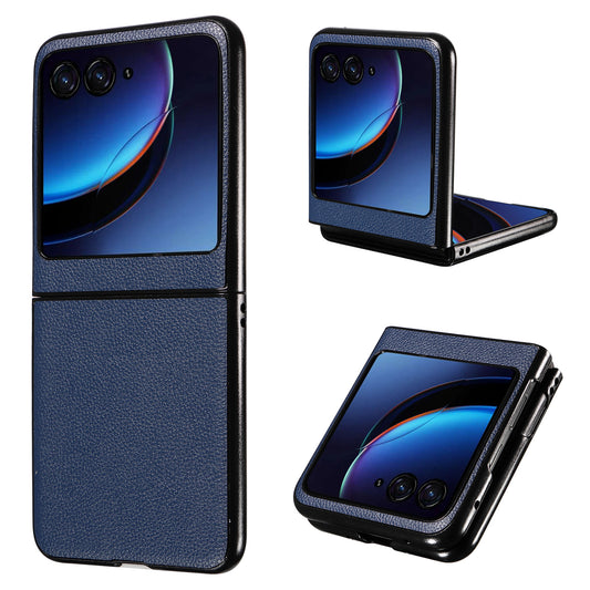 Uniqkart for Motorola Razr 40 Ultra 5G Litchi Texture Phone Case Shockproof Slim PU+PC Cover - Dark Blue