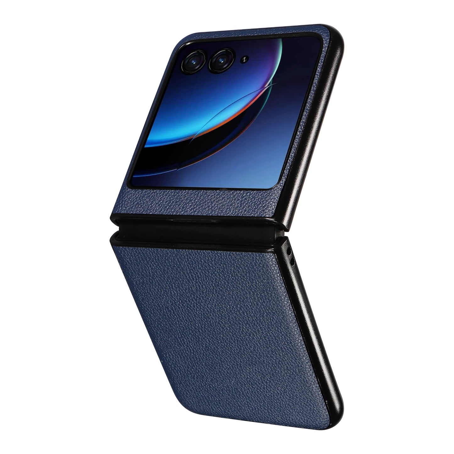 Uniqkart for Motorola Razr 40 Ultra 5G Litchi Texture Phone Case Shockproof Slim PU+PC Cover - Dark Blue