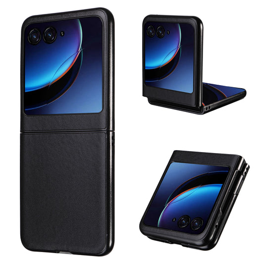 Uniqkart for Motorola Razr 40 Ultra 5G Drop-Proof Phone Cover Shockproof Slim PU+PC Phone Case - Black