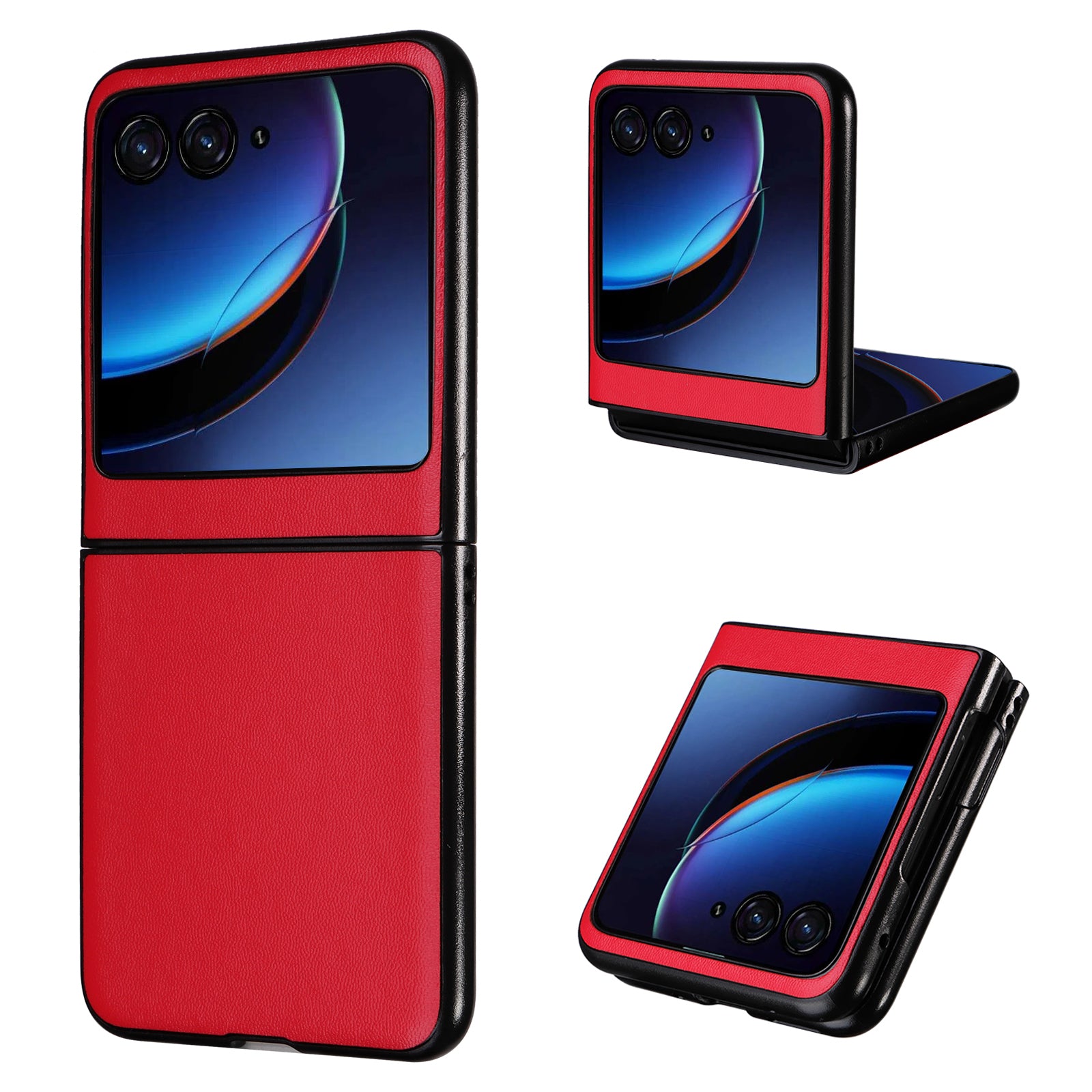 Uniqkart for Motorola Razr 40 Ultra 5G Drop-Proof Phone Cover Shockproof Slim PU+PC Phone Case - Red