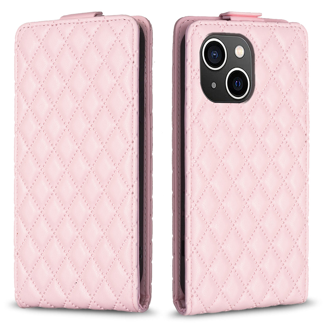 BF Style-30 For iPhone 15 Plus Vertical Flip Shockproof Cover PU Leather Imprinted Phone Shell - Pink