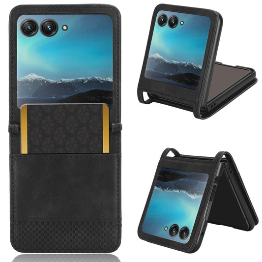 Uniqkart for Motorola Razr 40 Ultra 5G PU Leather Hard PC Vintage Case Card Slot Anti-Drop Phone Cover - Black