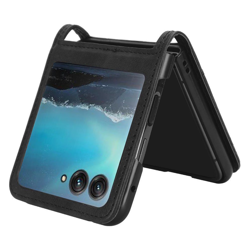 Uniqkart for Motorola Razr 40 Ultra 5G PU Leather Hard PC Vintage Case Card Slot Anti-Drop Phone Cover - Black