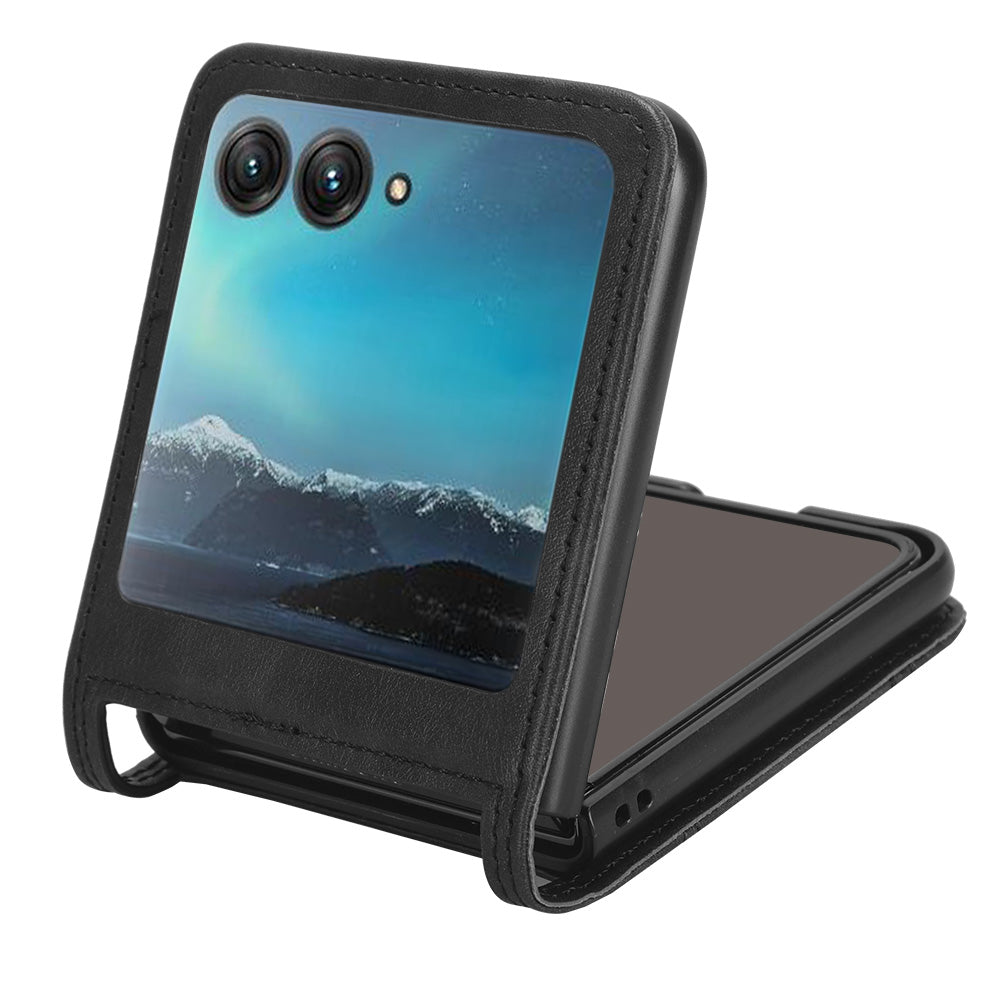 Uniqkart for Motorola Razr 40 Ultra 5G PU Leather Hard PC Vintage Case Card Slot Anti-Drop Phone Cover - Black