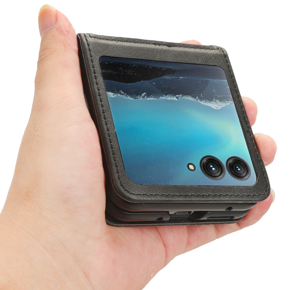 Uniqkart for Motorola Razr 40 Ultra 5G PU Leather Hard PC Vintage Case Card Slot Anti-Drop Phone Cover - Black