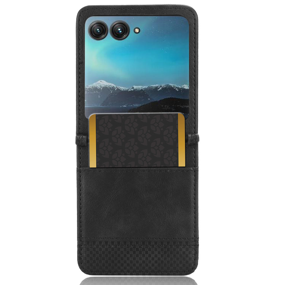 Uniqkart for Motorola Razr 40 Ultra 5G PU Leather Hard PC Vintage Case Card Slot Anti-Drop Phone Cover - Black