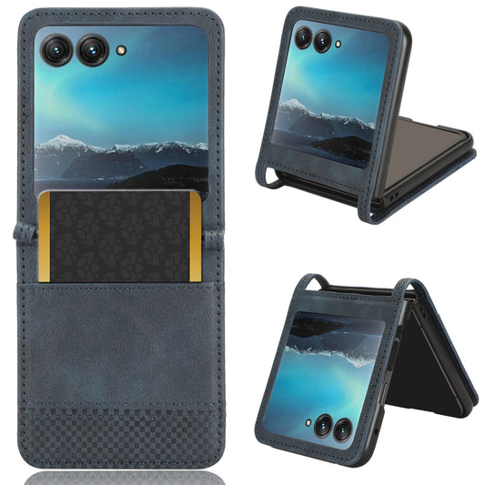 Uniqkart for Motorola Razr 40 Ultra 5G PU Leather Hard PC Vintage Case Card Slot Anti-Drop Phone Cover - Blue